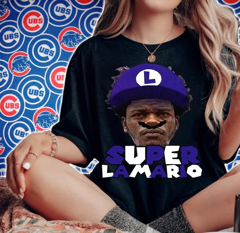 Baltimore Ravens Lamar Jackson Super Lamario t-shirt woman shirt