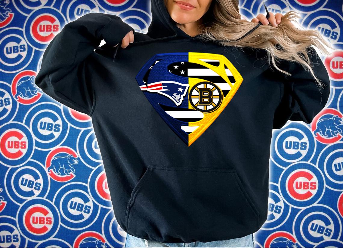 New England Patriots and Boston Bruins inside Superman logo t-shirt hoodie