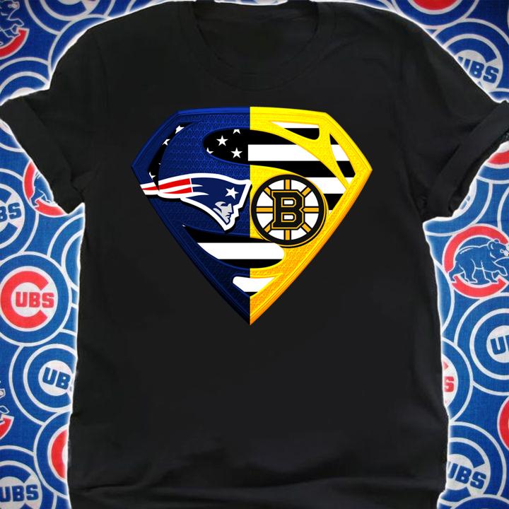 New England Patriots and Boston Bruins inside Superman logo t-shirt shirt