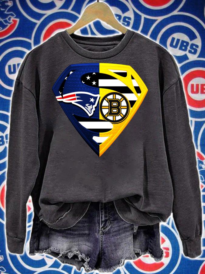 New England Patriots and Boston Bruins inside Superman logo t-shirt sweatshirt