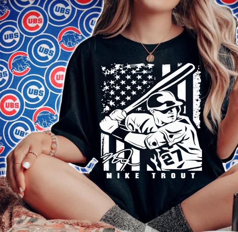 Mike Trout Player Illustration Flag Shirt t-shirt