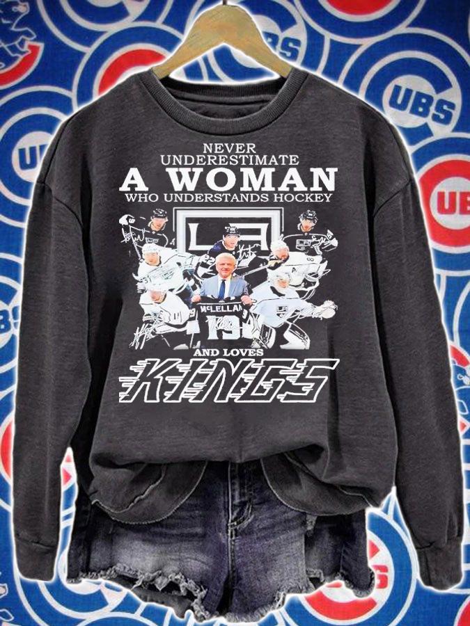 Never underestimate a woman who understands hockey and loves Kings shirt t-shirt