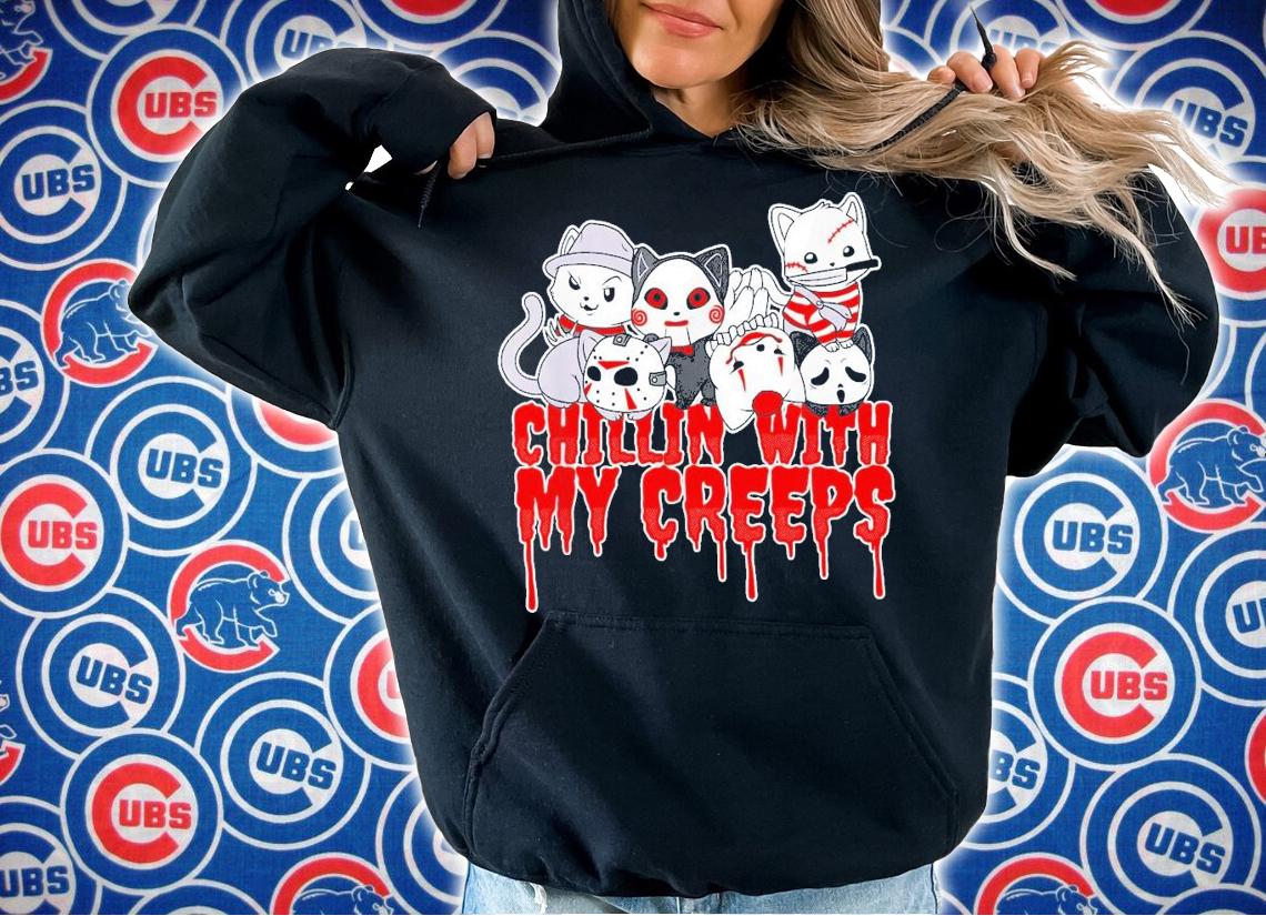 Chillin With My Creeps Cat Horror Serial Killer Halloween T-Shirt t-shirt hoodie