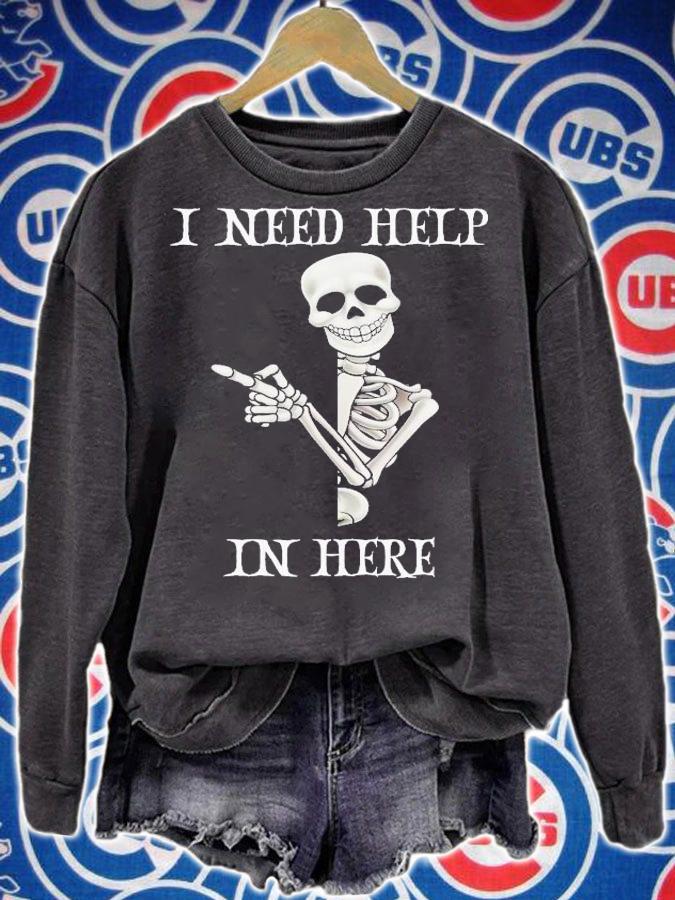 Halloween Spooky Skeleton I Need Help In Here T-Shirt t-shirt sweatshirt
