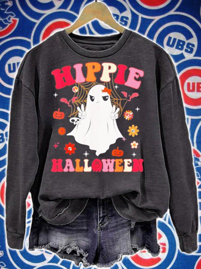 Hippie Halloween Retro Ghost Pumpkin Rainbow Groovy T-Shirt t-shirt sweatshirt