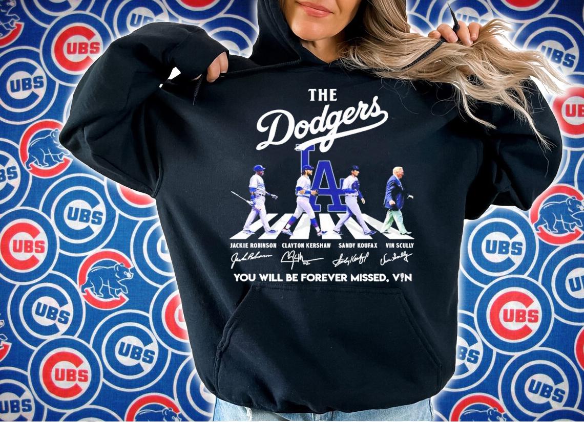 The Dodgers Abbey Road Jackie Robinson Clayton Kershaw Sandy Koufax Vin Scully signatures shirt t-shirt hoodie