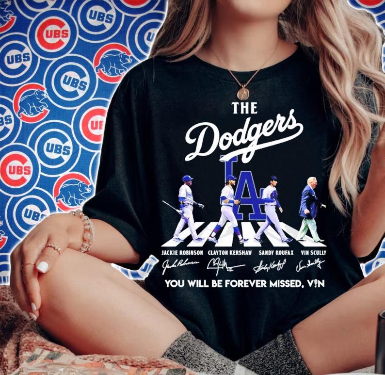 The Dodgers Abbey Road Jackie Robinson Clayton Kershaw Sandy Koufax Vin Scully signatures shirt t-shirt woman shirt