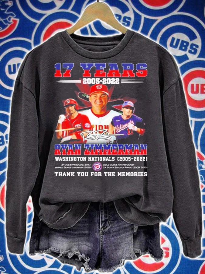 17 Years 2005-2022 Ryan Zimmerman Washington Nationals 2005-2022 Signatures Thank You For The Memories Shirt t-shirt sweatshirt