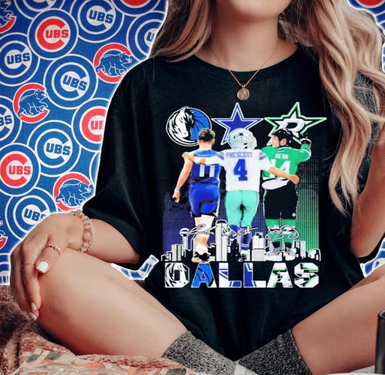 Dallas Mavericks Doncic 11 Dallas Cowboys Prescott 4 Dallas Stars Benn 14 Dallas City Signatures Shirt t-shirt woman shirt
