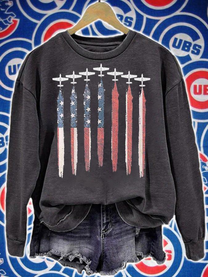 P51D Mustang WW2 Airplane USA Flag Airplane P51 4th Of July T-Shirt t-shirt sweatshirt