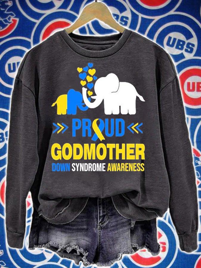 Proud Godmother Down Syndrome Awareness Blue Yellow Ribbon T-Shirt t-shirt sweatshirt