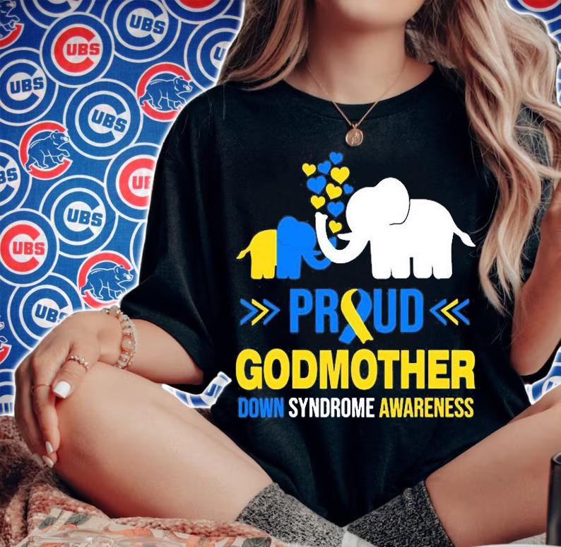 Proud Godmother Down Syndrome Awareness Blue Yellow Ribbon T-Shirt t-shirt woman shirt