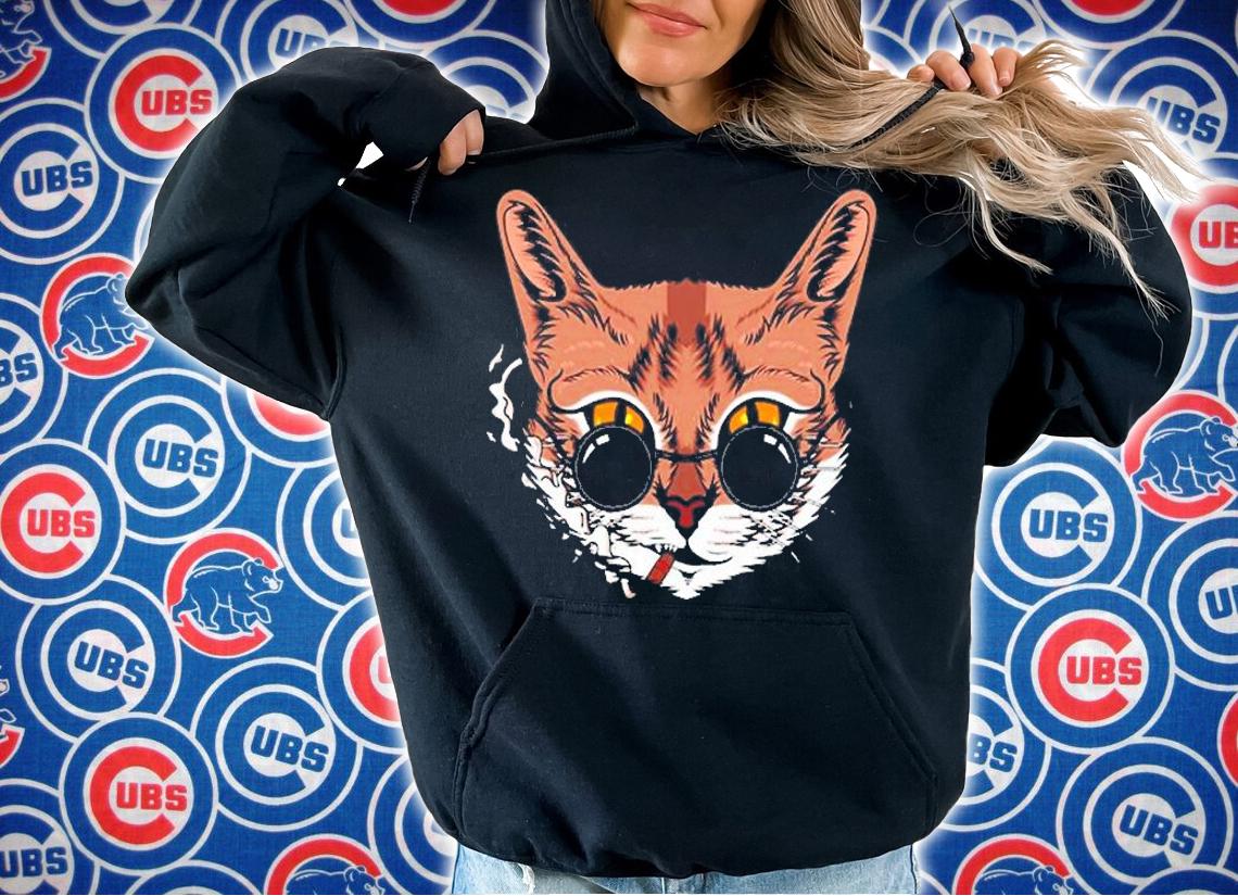 Cute Cat Face With Sunglasses Smoking Cigar T-Shirt t-shirt hoodie