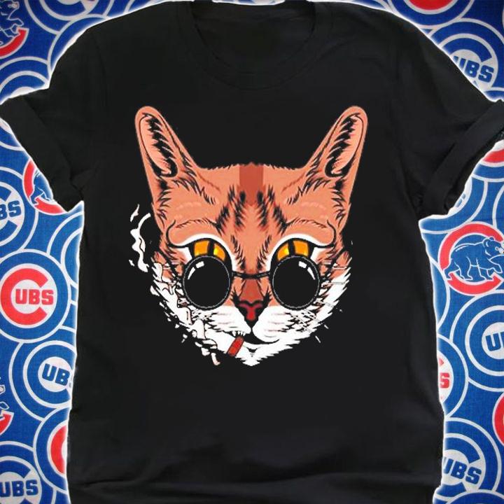 Cute Cat Face With Sunglasses Smoking Cigar T-Shirt t-shirt shirt