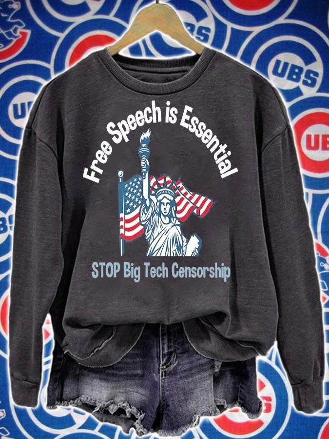 Free Speech Is Essential Stop Big Tech Censorship Statue Of Liberty US Flag T-shirt t-shirt sweatshirt