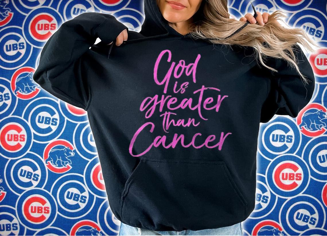 Womens Pink Christian Breast Cancer Gift God Is Greater Than Cancer Shirt t-shirt hoodie