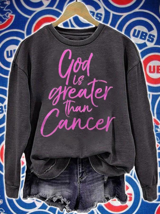 Womens Pink Christian Breast Cancer Gift God Is Greater Than Cancer Shirt t-shirt sweatshirt