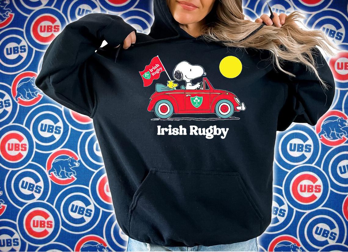 Snoopy And Woodstock Driving Car Irish Rugby Flag t-shirt hoodie