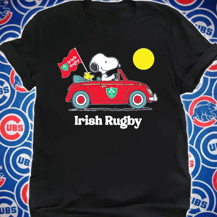 Snoopy And Woodstock Driving Car Irish Rugby Flag t-shirt shirt