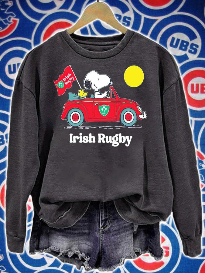 Snoopy And Woodstock Driving Car Irish Rugby Flag t-shirt sweatshirt