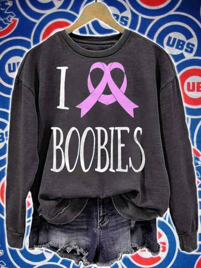 I Love Boobies Ribbon Heart Breast Cancer Awareness Shirt sweatshirt