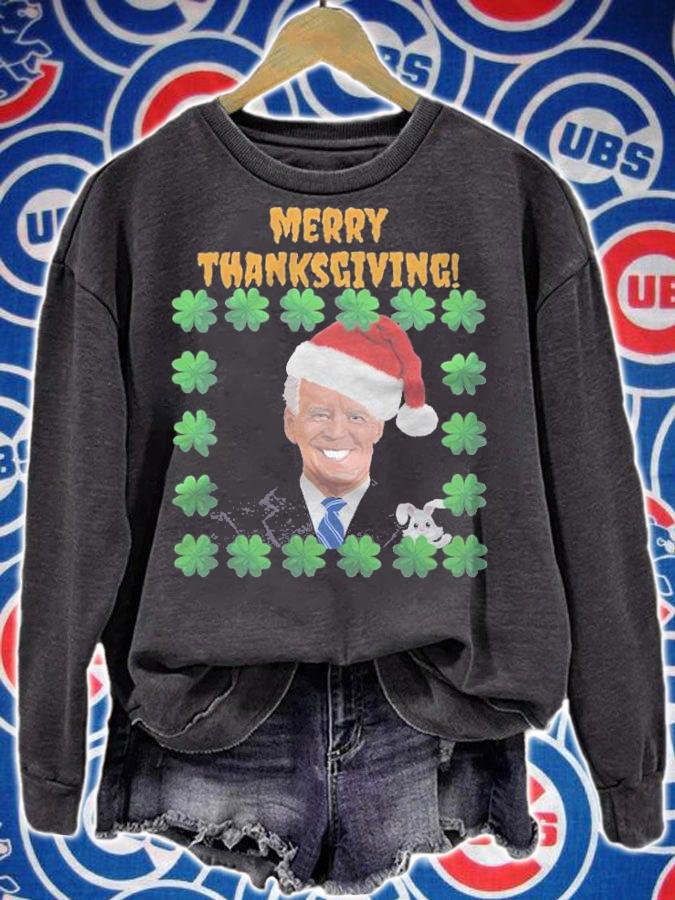 Funny Joe Biden Mery Thanks Giving Christmas Clover T-Shirt sweatshirt