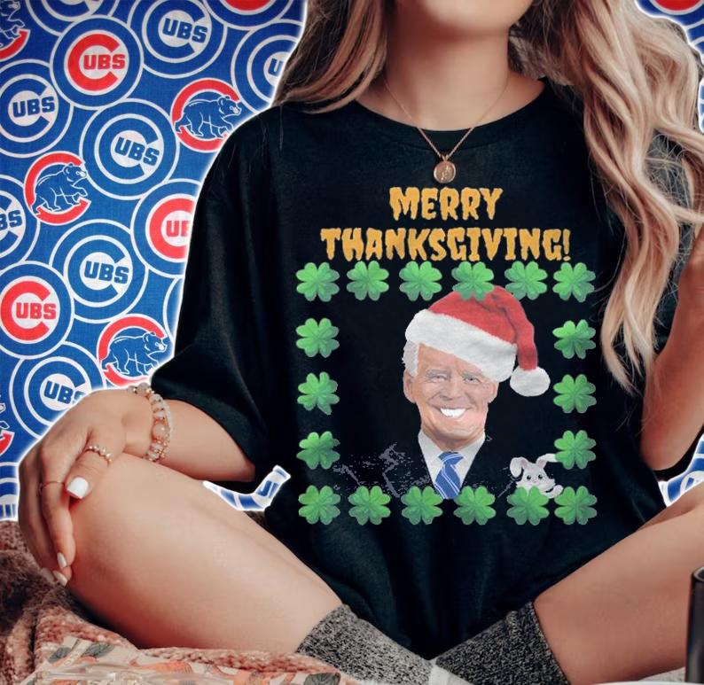 Funny Joe Biden Mery Thanks Giving Christmas Clover T-Shirt woman shirt