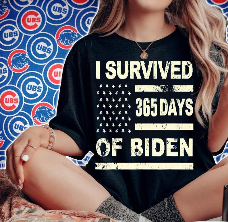 I Survived 365 Days Of Biden USA Flag T-Shirt woman shirt