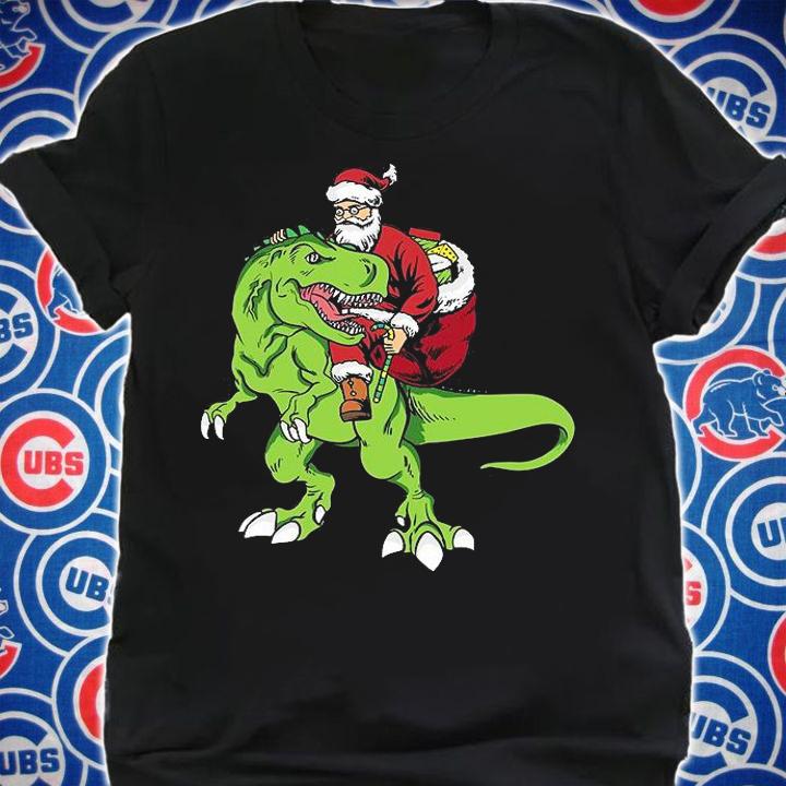 Santa Riding Dinosaur T Rex Christmas T-Shirt shirt