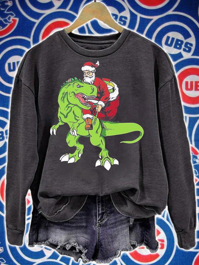 Santa Riding Dinosaur T Rex Christmas T-Shirt sweatshirt