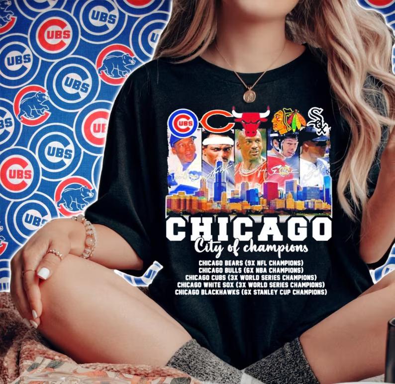 Chicago City Of Champions Chicago Bears Chicago Bulls Chicago Cubs Chicago White Sox Signatures Shirt woman shirt