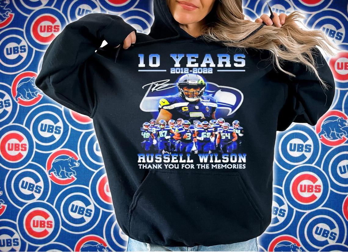 Official 10 years 2012-2022 Russell Wilson Signatures Thank You For The Memories Shirt