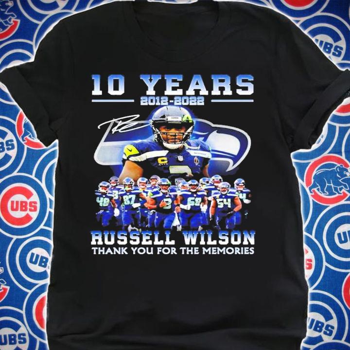 Official 10 years 2012-2022 Russell Wilson Signatures Thank You For The Memories Shirt