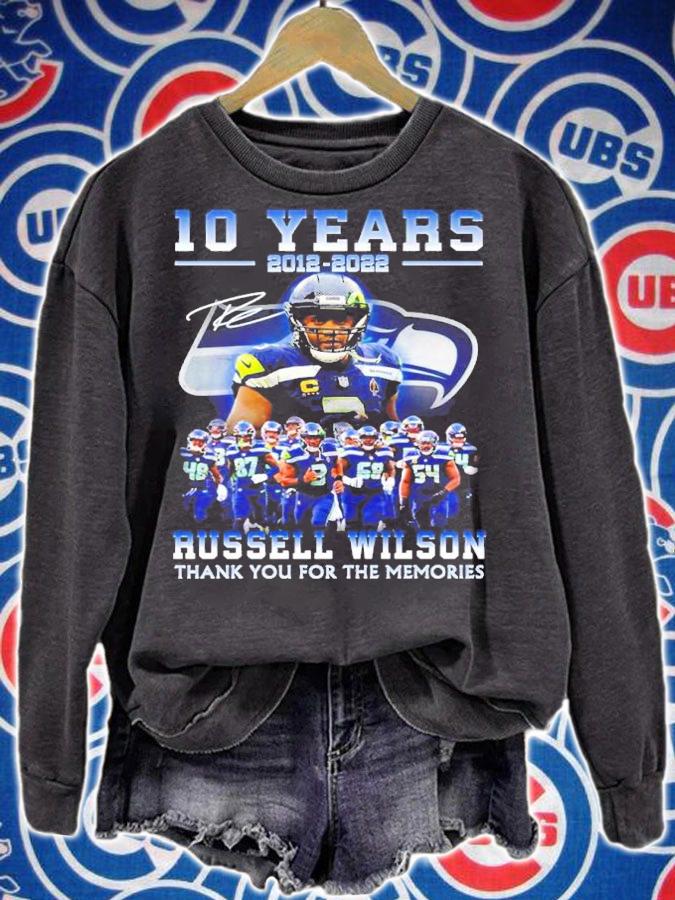 Official 10 years 2012-2022 Russell Wilson Signatures Thank You For The Memories Shirt