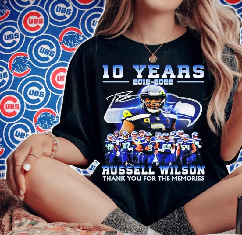 Official 10 years 2012-2022 Russell Wilson Signatures Thank You For The Memories Shirt