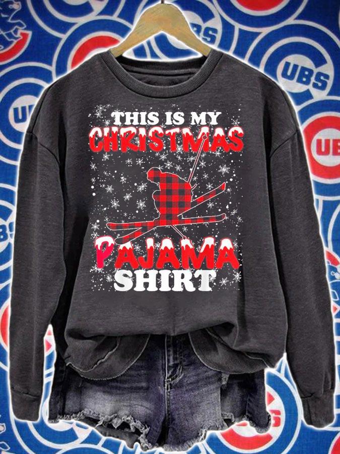Skier Gifts This Is My Christmas Pajama Funny Skiing T-Shirt