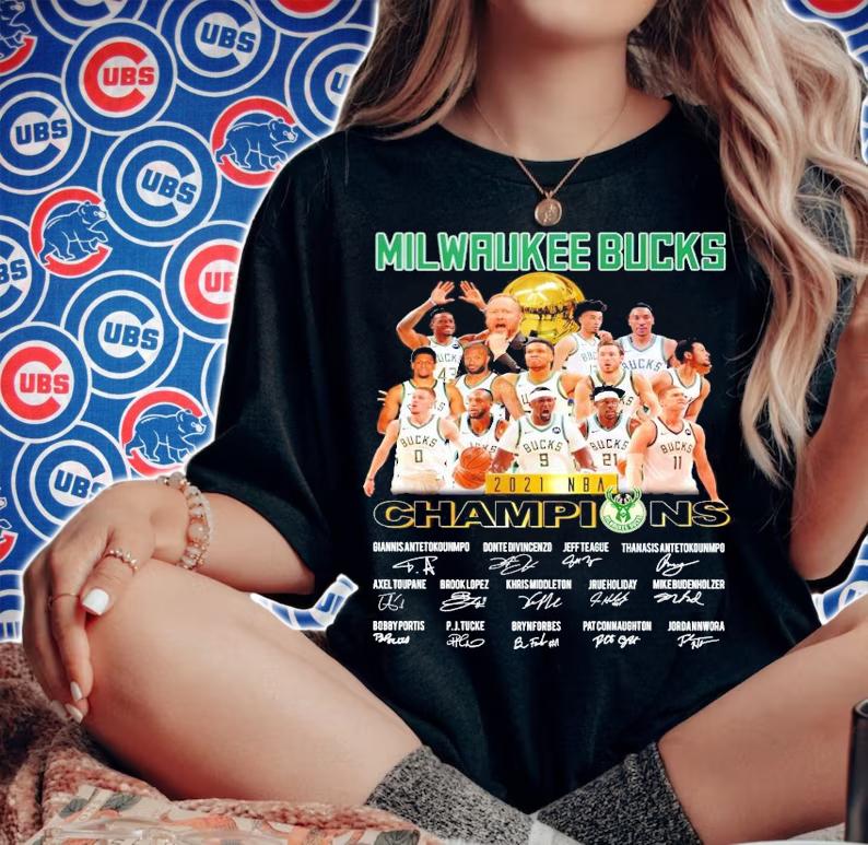 Milwaukee Bucks 2021 NBA Champions signatures shirt