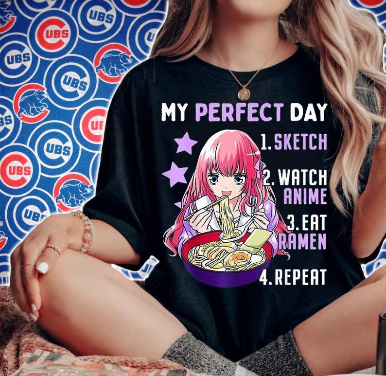 My Perfect Day Sketch Watch Anime Eat Ramen Repeat T-Shirt
