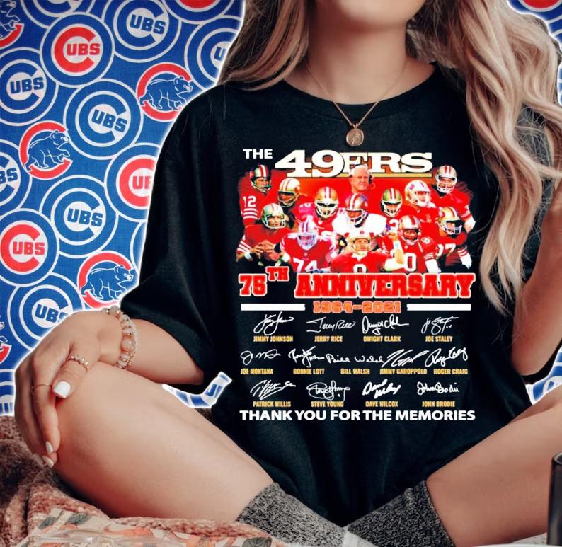 The San Francisco 49ers 75th anniversary 1964-2021 signatures shirt