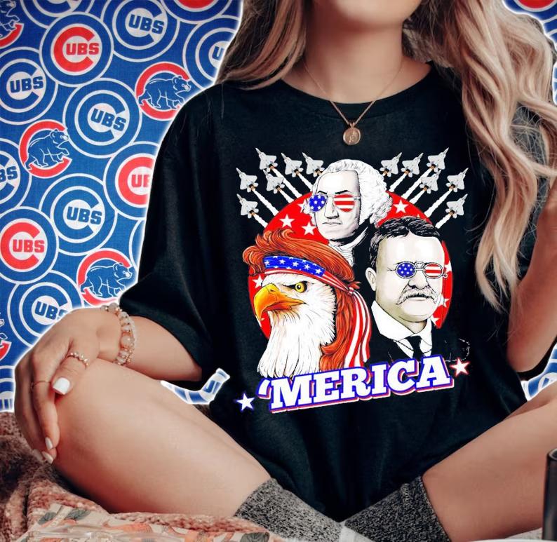 Washington Roosevelt bald eagle 4th of July Patriotic American shirt woman shirt