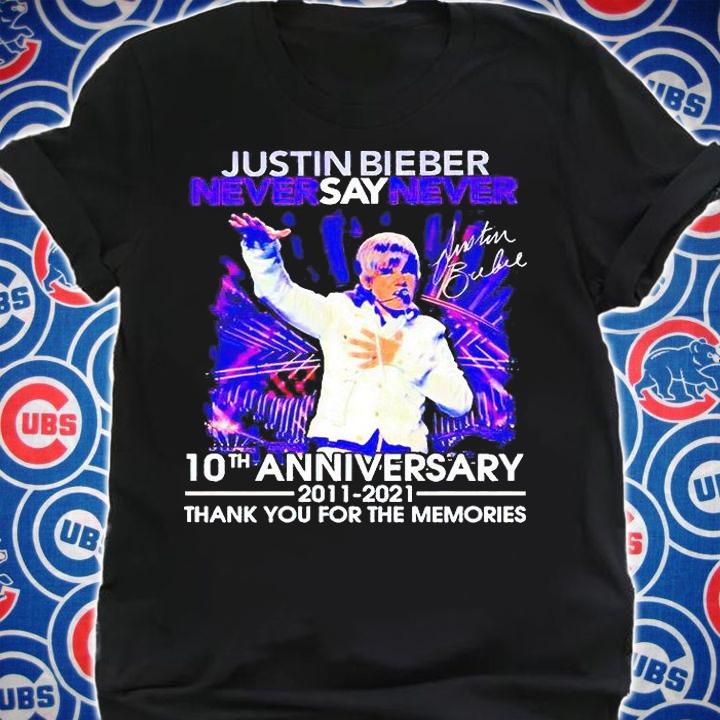 Justin Bieber never say never 10th anniversary 2011-2021 thank You for the memories signature T-shirt shirt