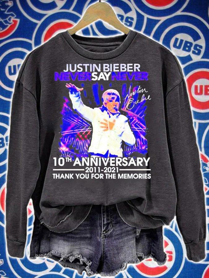 Justin Bieber never say never 10th anniversary 2011-2021 thank You for the memories signature T-shirt sweatshirt