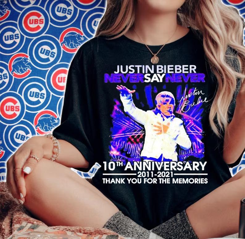 Justin Bieber never say never 10th anniversary 2011-2021 thank You for the memories signature T-shirt woman shirt