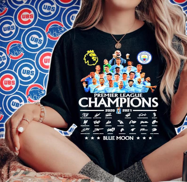 Manchester City Premier League Champions 2020-2021 Blue Moon t-shirt woman shirt