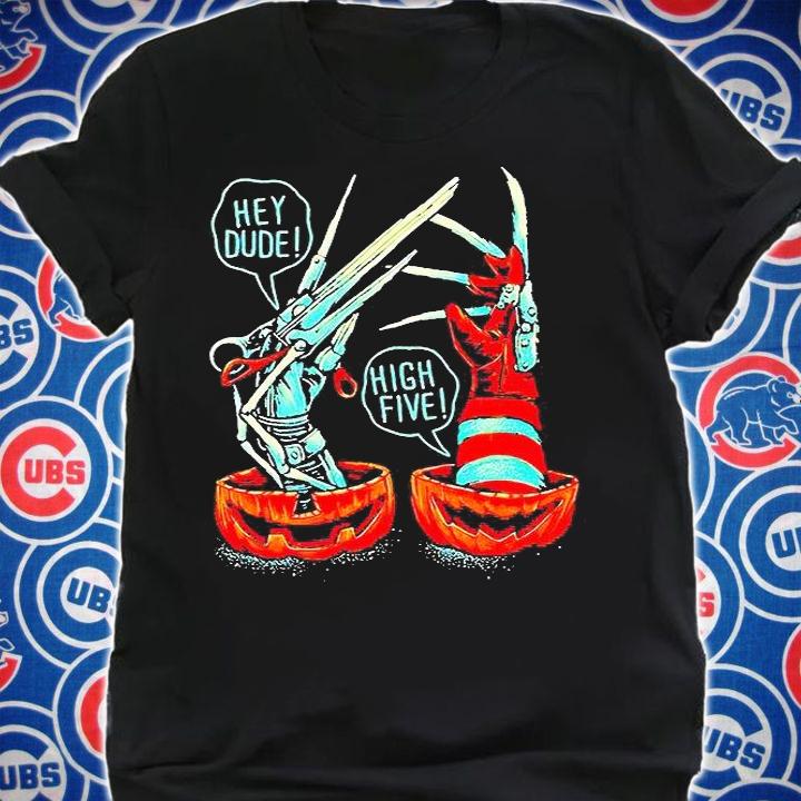 Freddy Krueger and Edward scissorhands hey dude high five T-shirt shirt