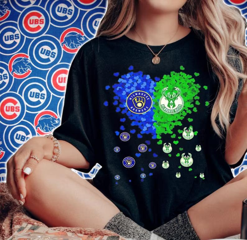 Heart Milwaukee Brewers vs Milwaukee Bucks shirt woman shirt
