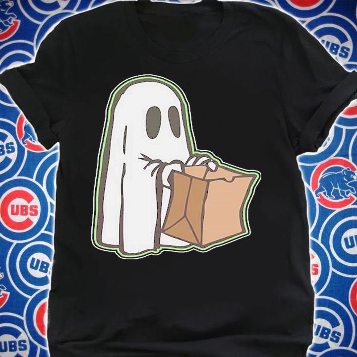 Halloween ghost with candy bag funny t-shirt shirt