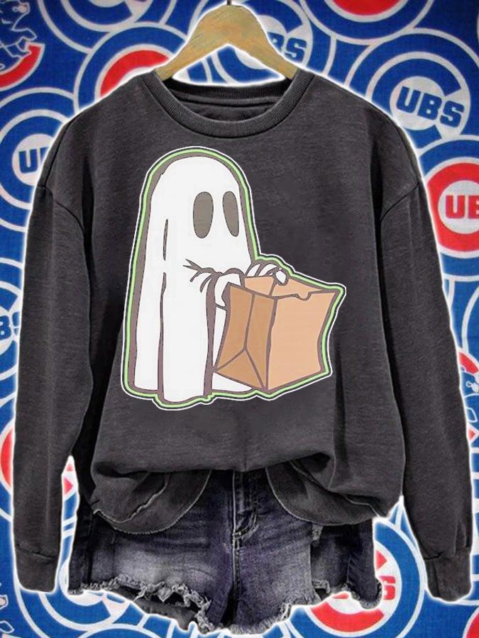 Halloween ghost with candy bag funny t-shirt sweatshirt