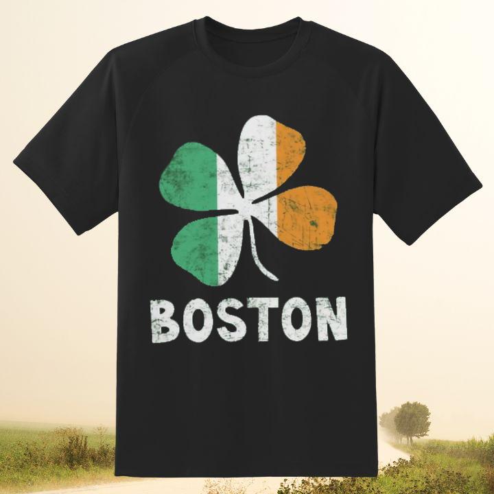 Boston Ireland Irish Flag St. Patricks Day Four Leaf Clover T-Shirt