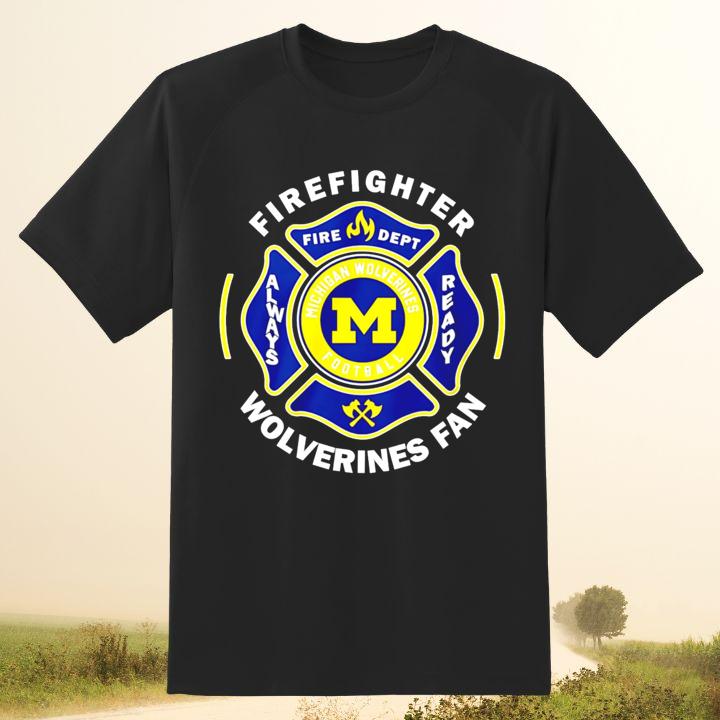 Fire Dept Michigan Wolverines Logo Football Firefighter T-Shirt